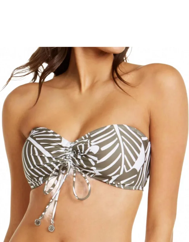 Printed Bandeau Tie Front Bikini Swim Top