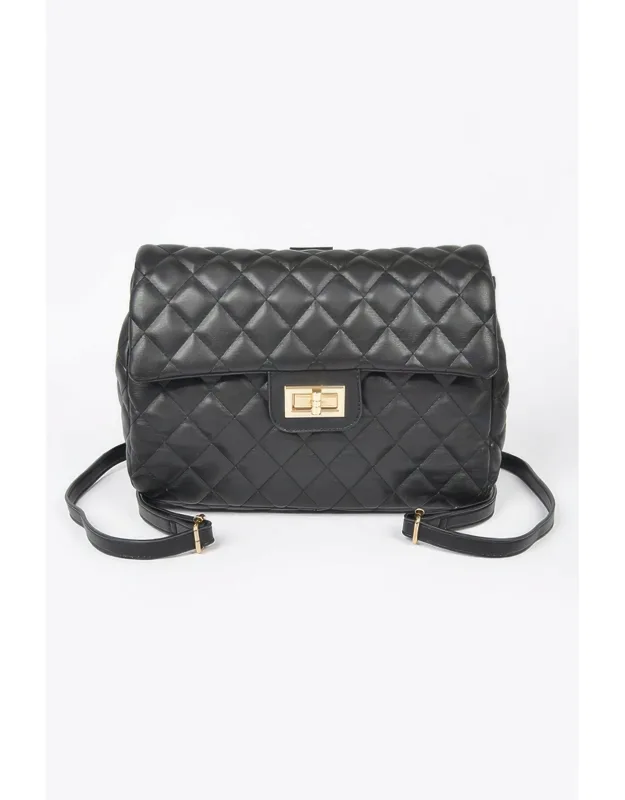 Quilted Faux Leather Flap Backpack