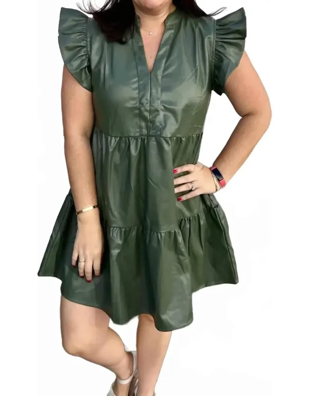 V-neck Short Sleeve Tiered Midi Dress