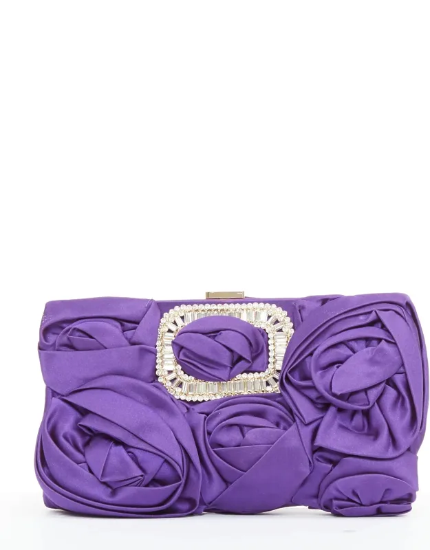 Rose Ruffle Crystal Buckle Clutch