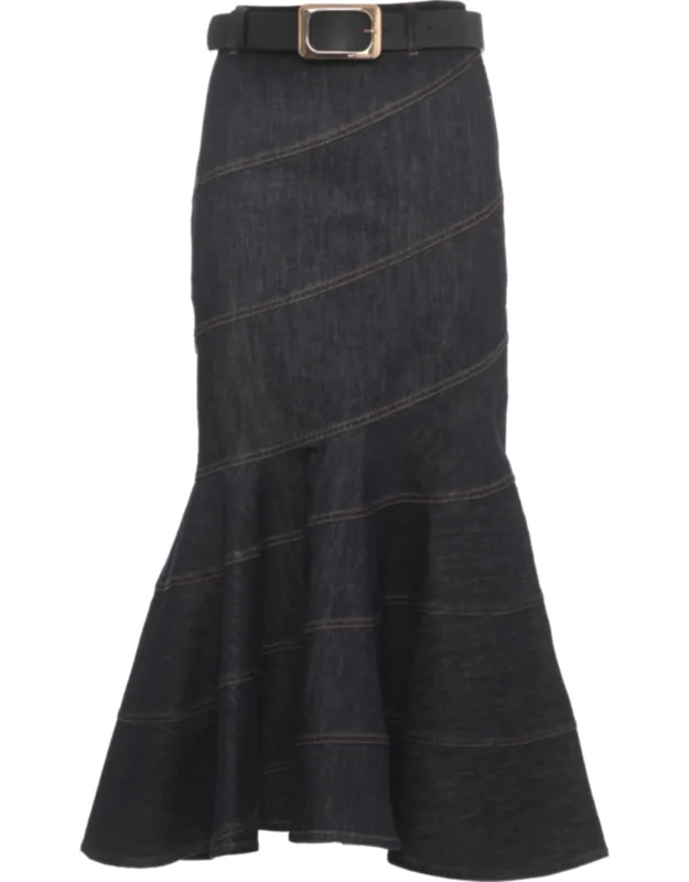 Denim Skirt With Mermaid Hem And Back Zipper Closure