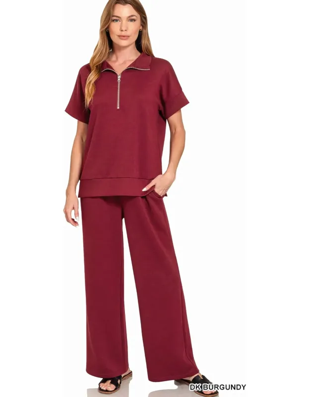 Scuba Wide Leg Pants With Pockets