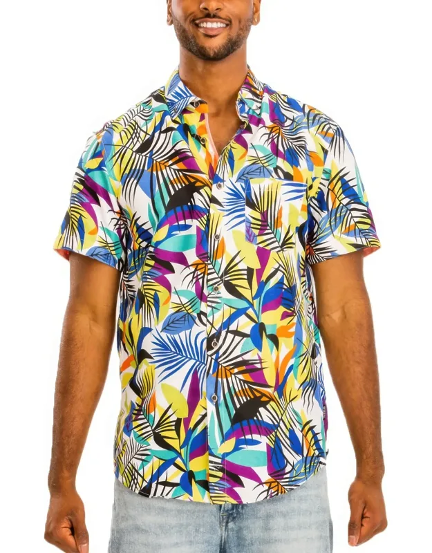 Hawaiian Print Button Down Shirt - Durable Blend For All-day Comfort