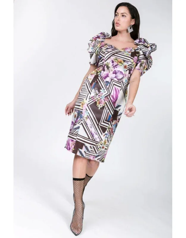 Puff Sleeve Bodycon Dress - Comfort Stretch Fabric, Flattering Fit