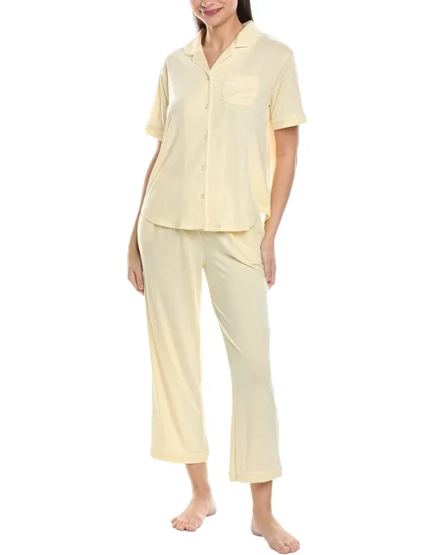 2pc Knit Notch Collar Capri Pajama Set