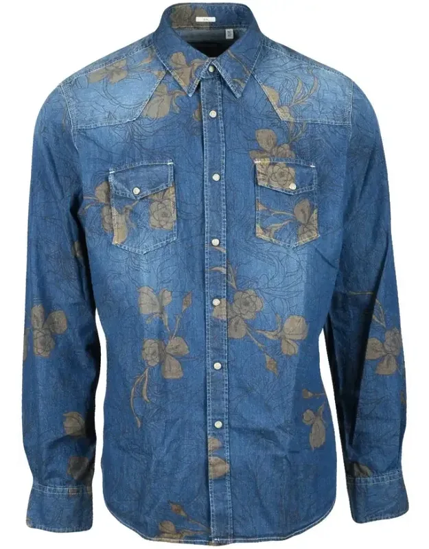 Floral Cotton Denim Shirt
