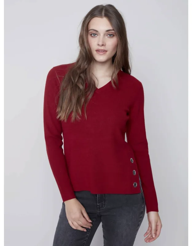 V-neck Sweater With Side Slits