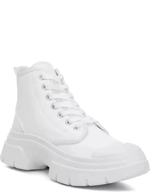 Roxane Chunky White Leather Round Toe Ankle Boots