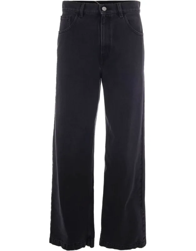 High-waisted Wide-leg Jeans With Frayed Hem And Leather Detailing