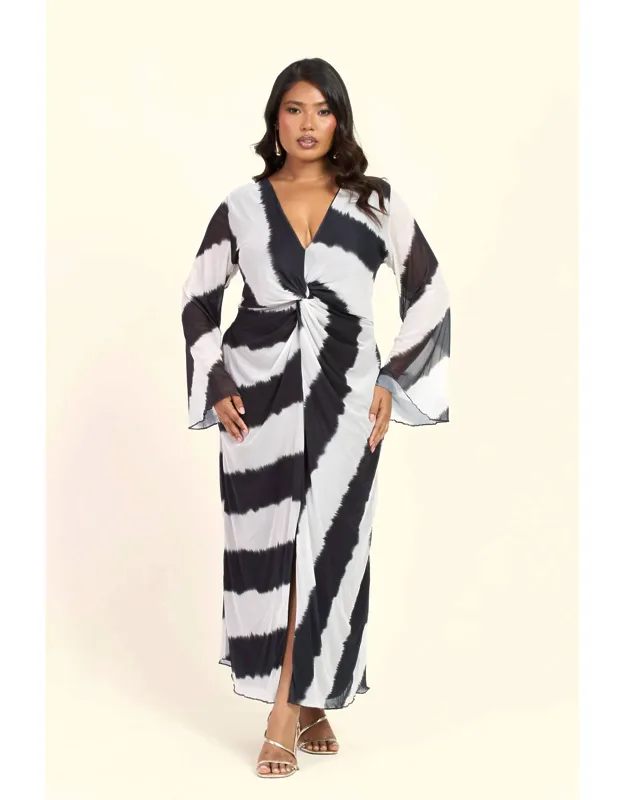 Monochrome Twist Front Long Sleeve Dress