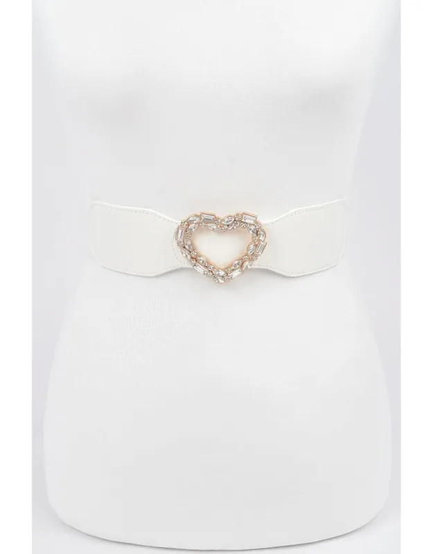 Heart Rhinestone Buckle Elastic Belt