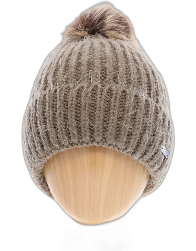 Faux Fur Pom Pom Cuffed Beanie Hat