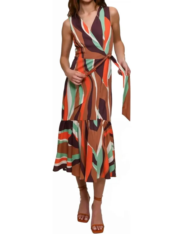 Drea Midi Dress With High-low Hem And Tie Closure