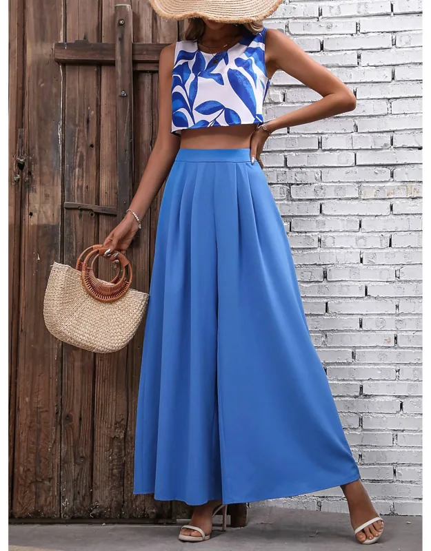 Printed Top Wide-leg Pants Two-piece Set