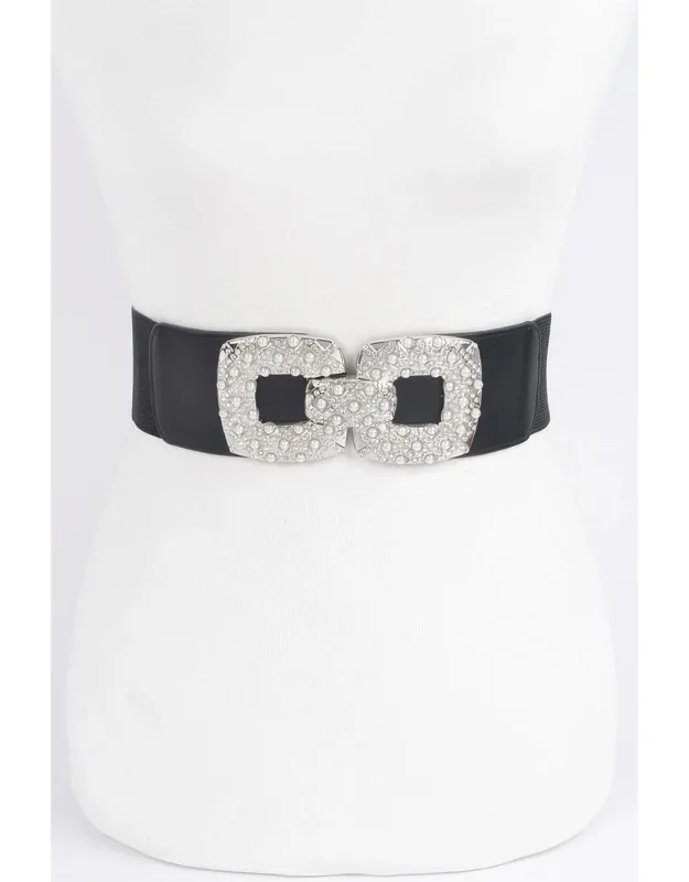 Rhinestone Pearl Buckle Elastic Belt