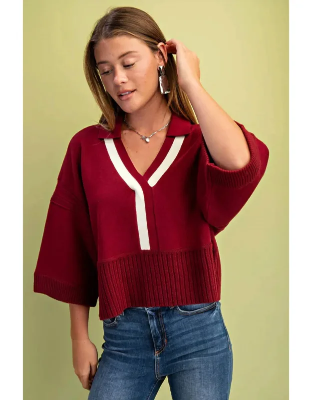 V Neck Collared Sweater