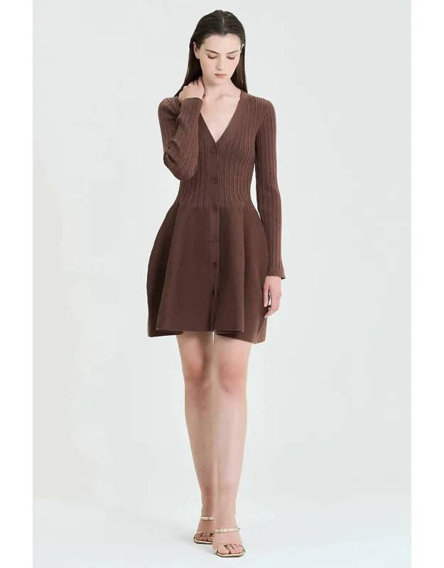 Fit & Flare Button-up Ribbed Knit Dress