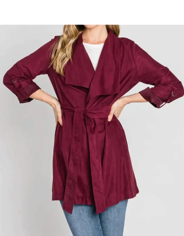 Chic Faux Suede Waterfall Trench Jacket
