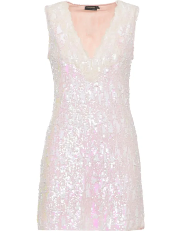 Glamorous Sequin-embellished Mini Dress With Lace Trim