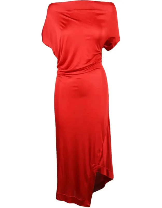Asymmetric Midi Dress With Off-shoulder Neckline