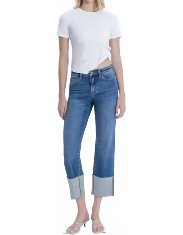 High Rise Cuffed Straight Leg Jeans