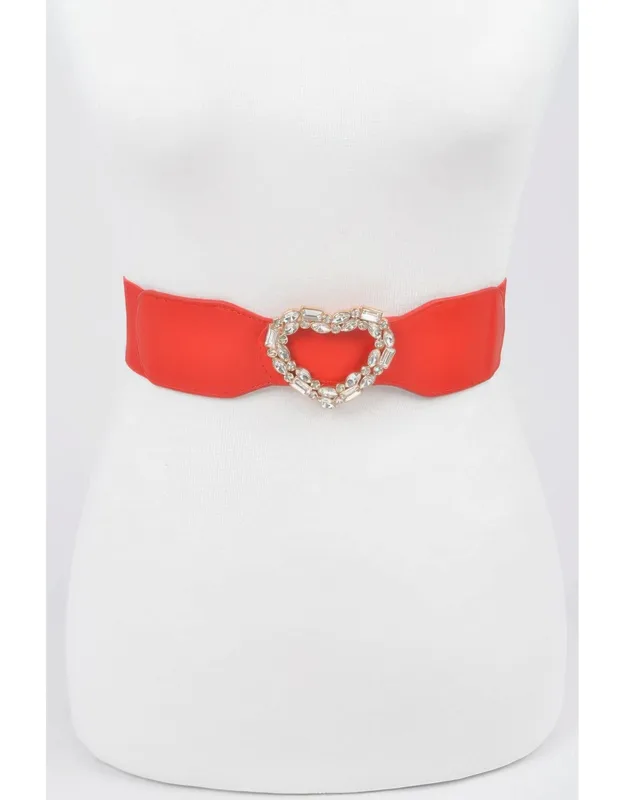 Heart Rhinestone Buckle Elastic Belt