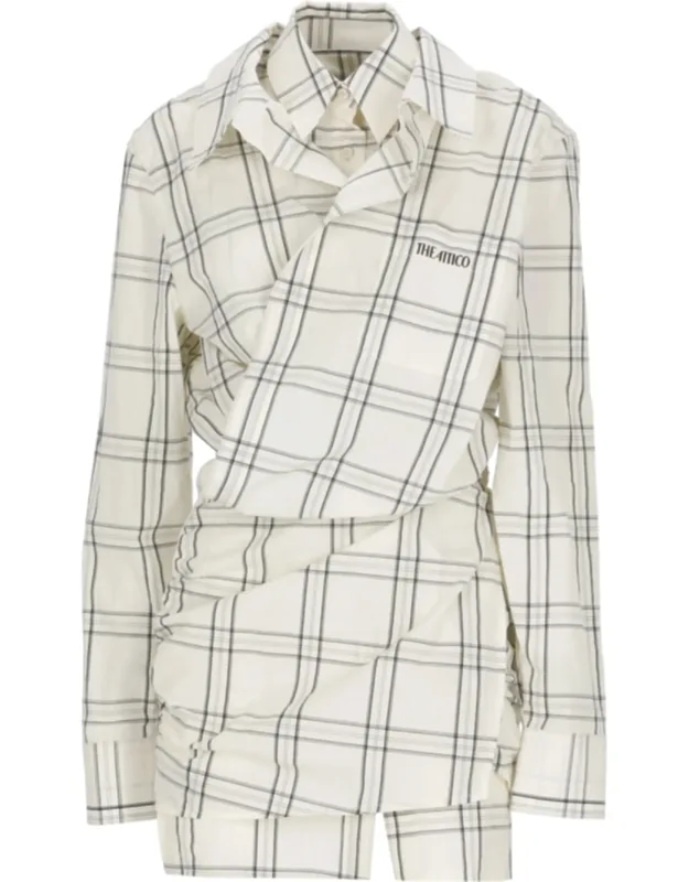 Cotton Check Chemisier Dress With Asymmetric Hem
