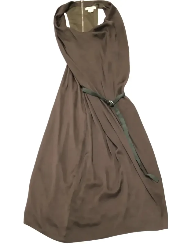 Asymmetric Belted Crepe Dress