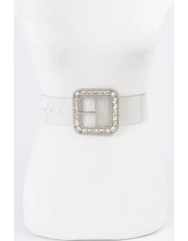 Stone Metal Buckle Clear Belt - Sleek And Chic