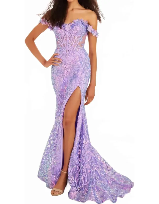 Off-the-shoulder 3d Floral Prom Dress