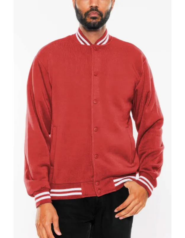 Fleece Snap Button Varsity Jacket