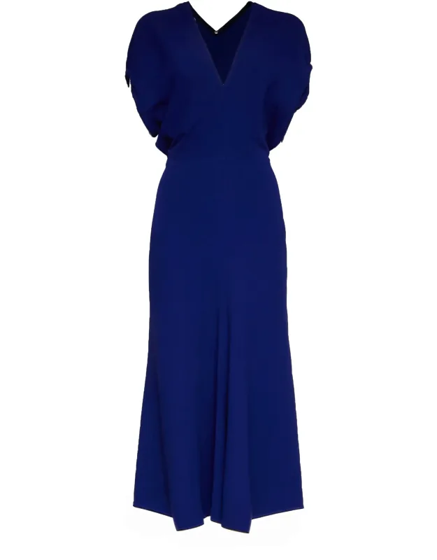 Asymmetric Hem V-neck Midi Dress