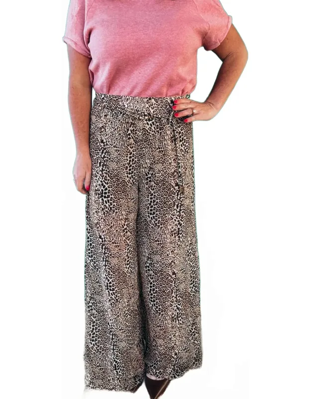 Looped Belt Wide Leg Pants
