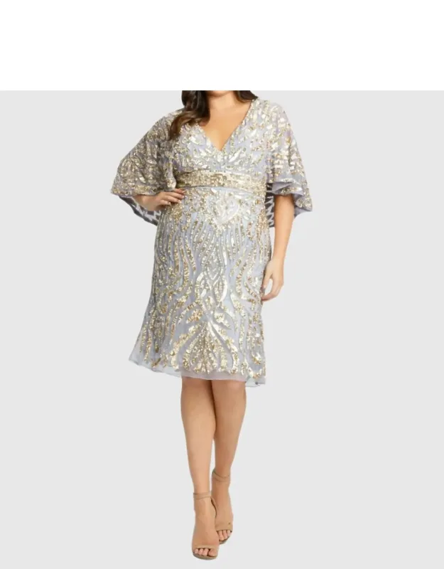 Embellished Cape Sleeve Cocktail Dress