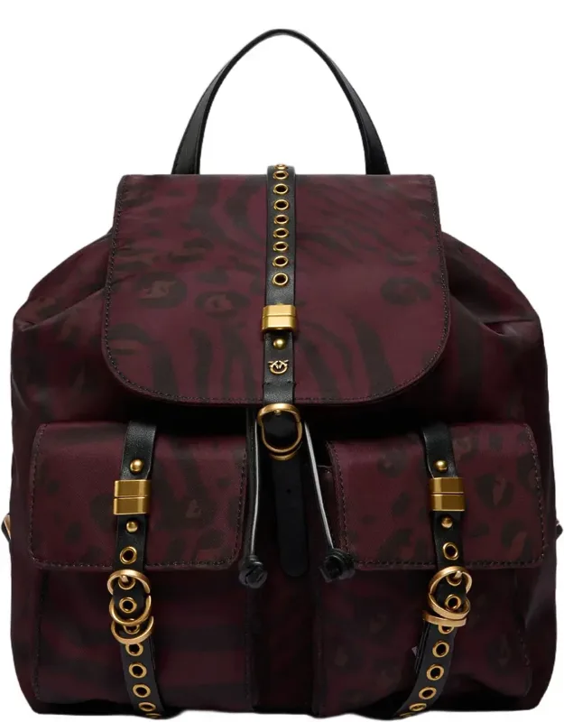 Nylon Backpack With Flap Closure And Signature Love Birds Logo