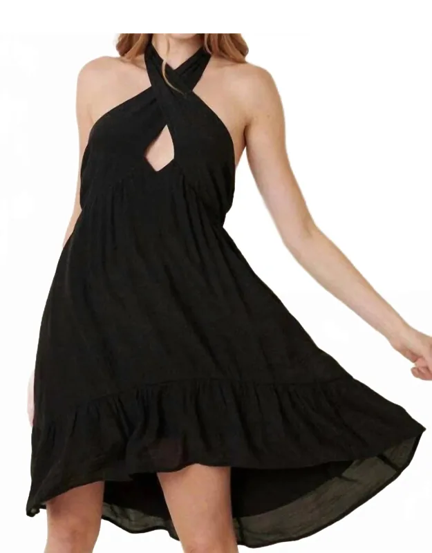 Cross Front Halter Mini Dress