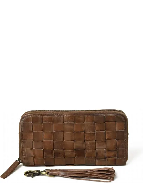 Cata Woven Leather Zip Wallet