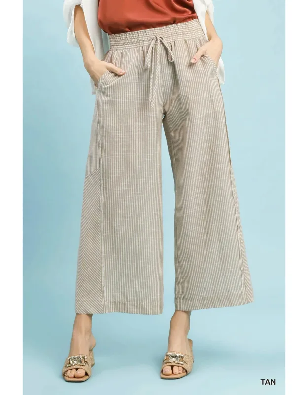 Linen-cotton Stripe Wide Leg Pants
