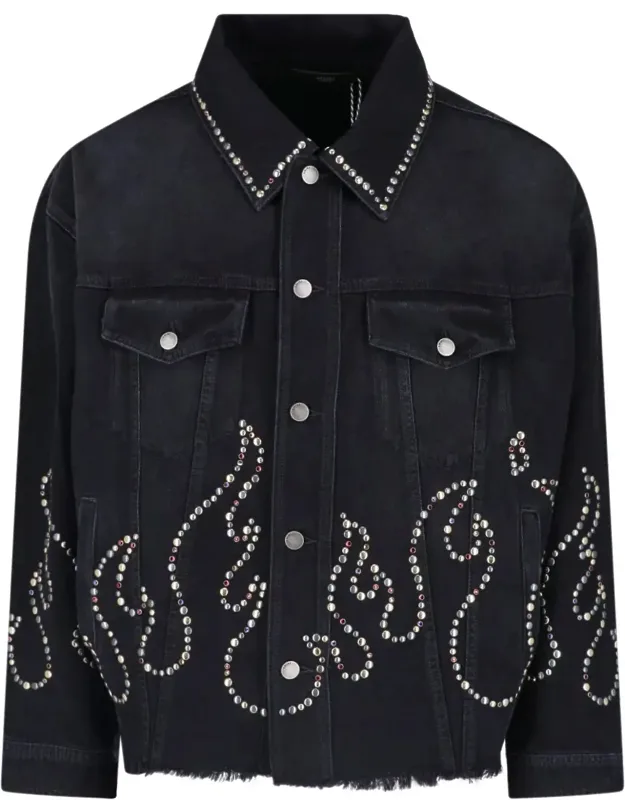 Cropped Denim Jacket With Classic Collar