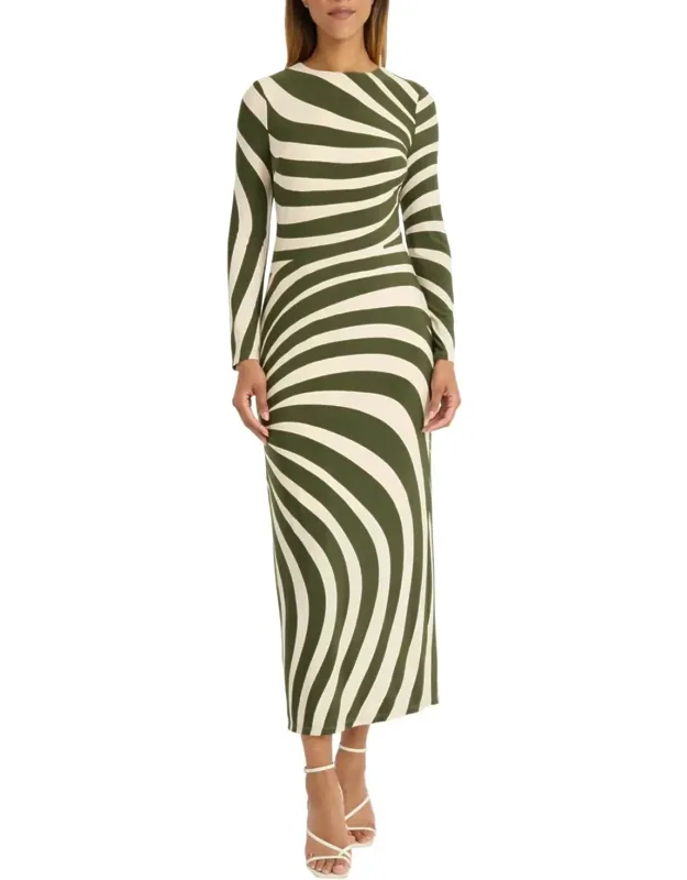 Abstract Stripe Long Sleeve Dress