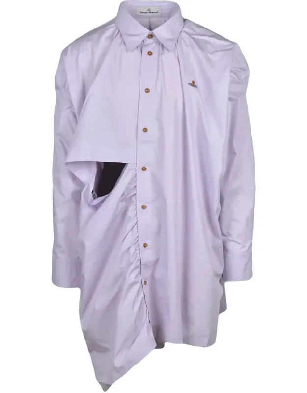 Asymmetric Shirt With Button Closure And Draped Design