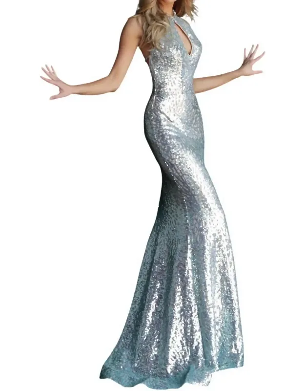 Key Hole Neckline Sequin Dress