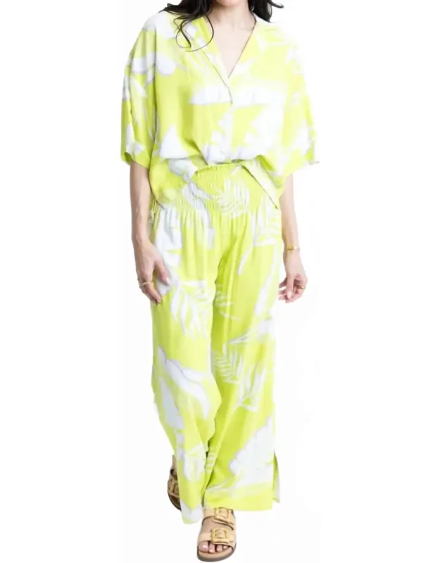 Palm Leaf Smock Waist Pants