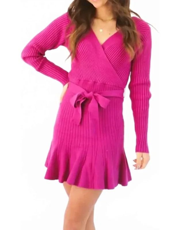 Waist Tie Ribbed Knit Mini Dress