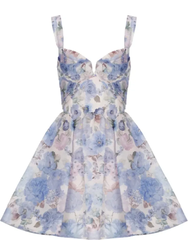 Rebellion Drape Dress With Floral Pattern And Fitted Bodice