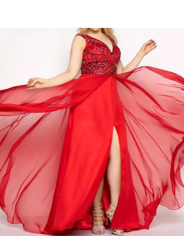 Beaded Bodice Chiffon Dress