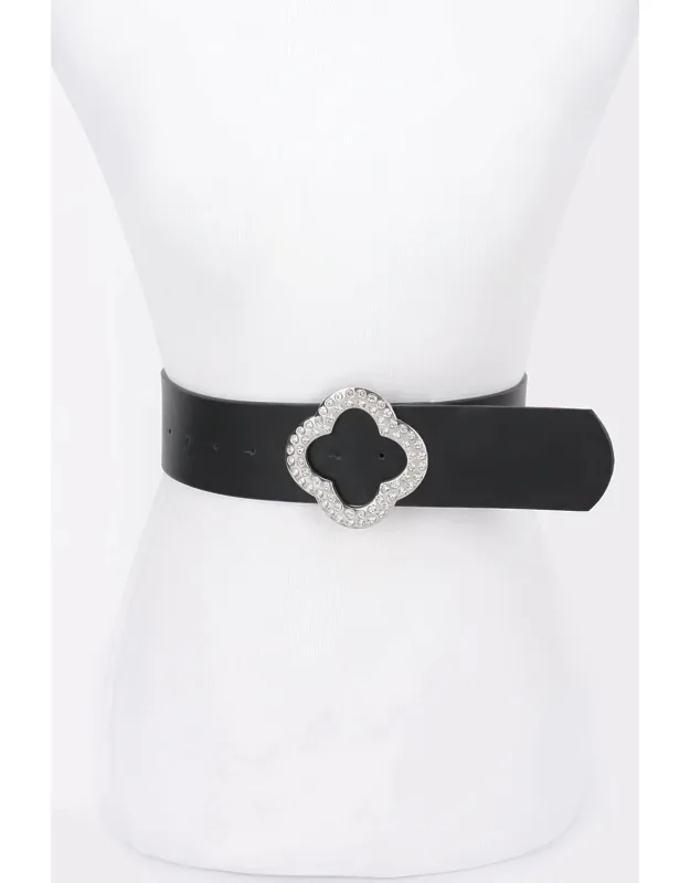 Rhinestone Metal Buckle Stretch Belt With Adjustable Fit And Rhinestone-encrusted Buckle