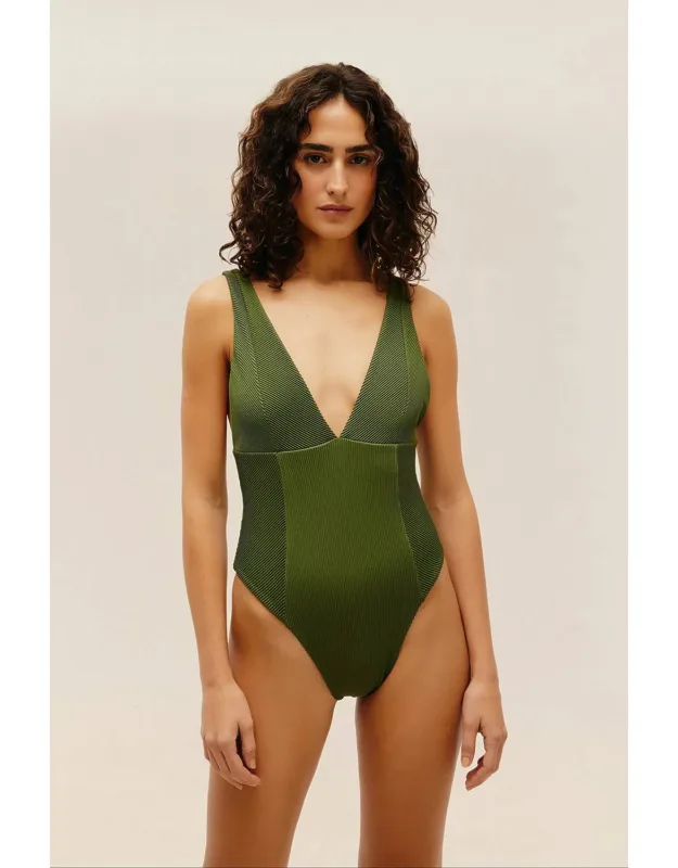 Ribbed V-neck Swimsuit