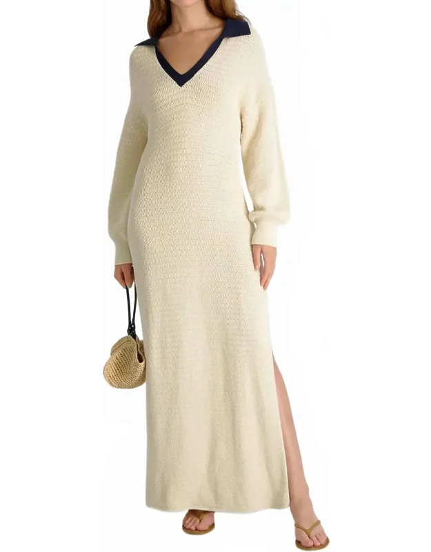Contrast Texture Knit Maxi Dress
