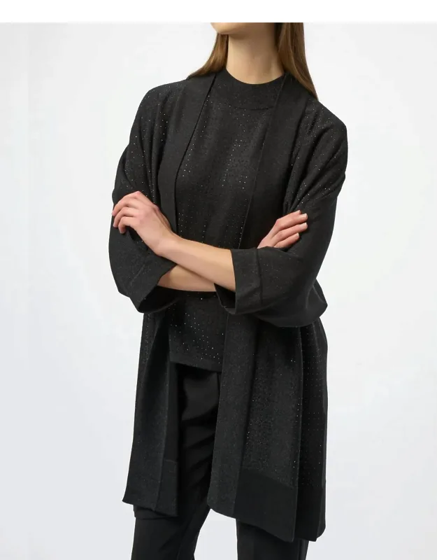 Embellished 3/4 Sleeve Bouclé Open Front Jacket
